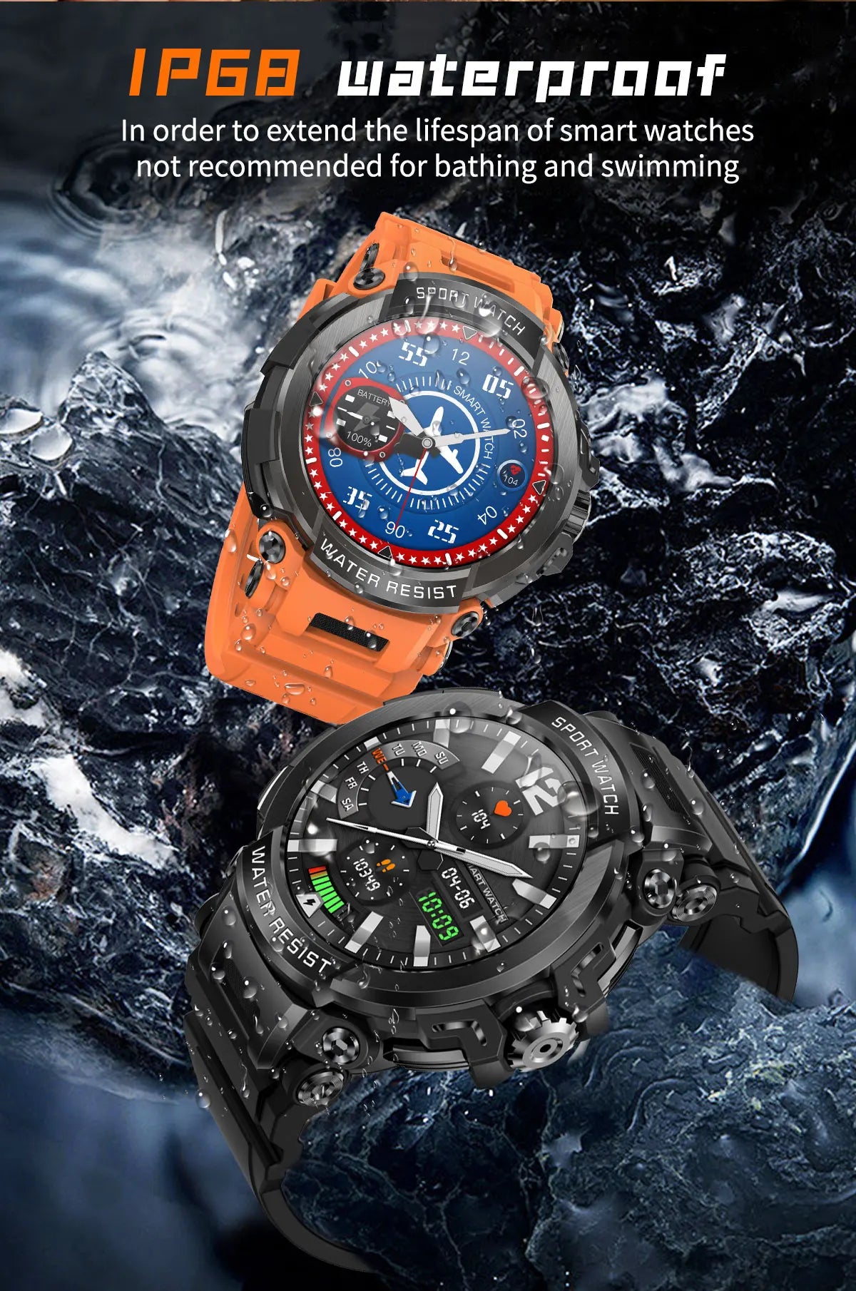 Novo Smartwatch Masculino 2025 com Tela HD de 1,5" e Chamadas Militares, IP68 à Prova D'água, 100 Modos Esportivos, com Bateria Grande de 600mAh
