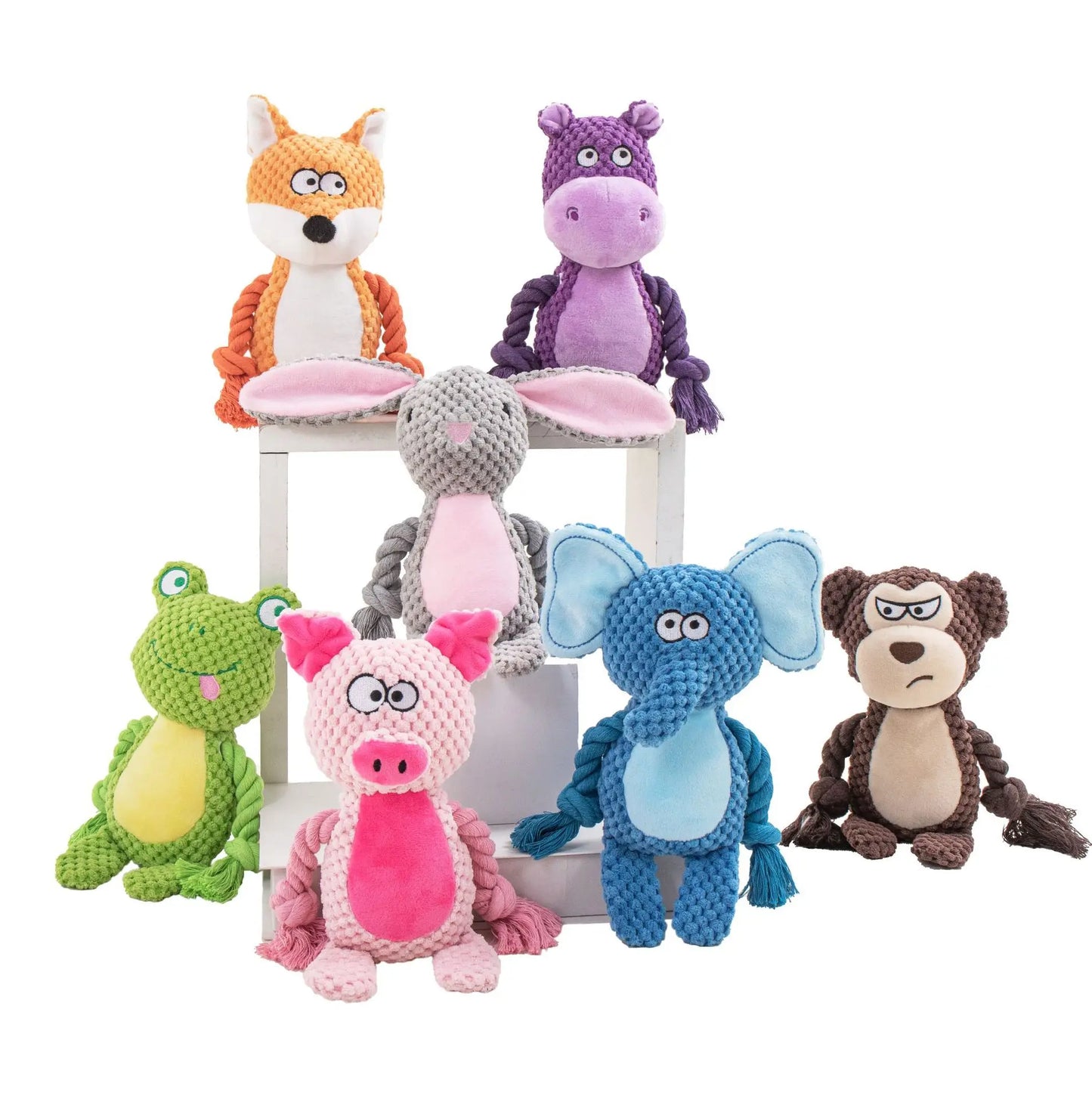Brinquedos de pelúcia com corda que fazem barulho para cães: Raposa, Sapo, Porco, Animal, Puxador, Cordão de algodão resistente a mordidas - Treinamento interativo para vínculo de filhotes