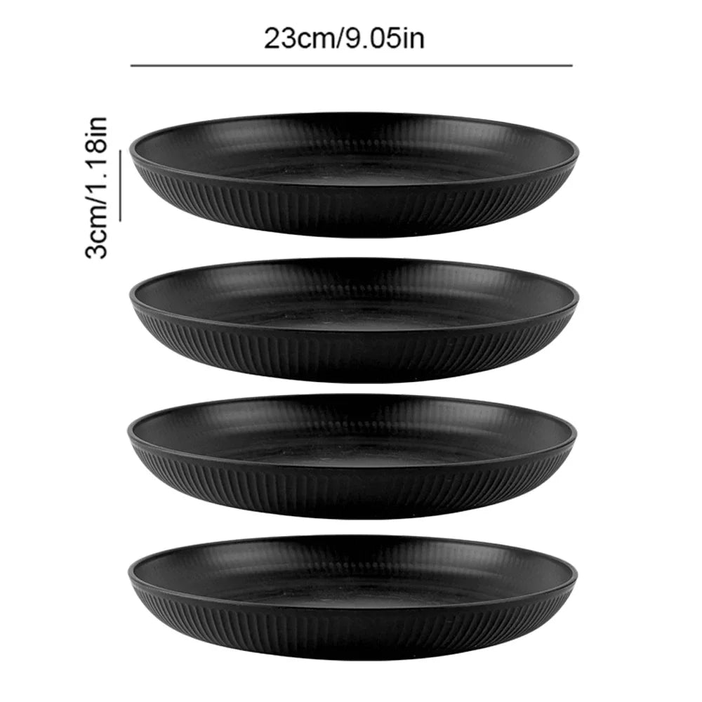 Prato redondo de 23 cm para salada, sobremesa, jantar, empilhável, inquebrável, reutilizável, 4 peças, canudo de trigo, próprio para micro-ondas, prato de frutas para jantar