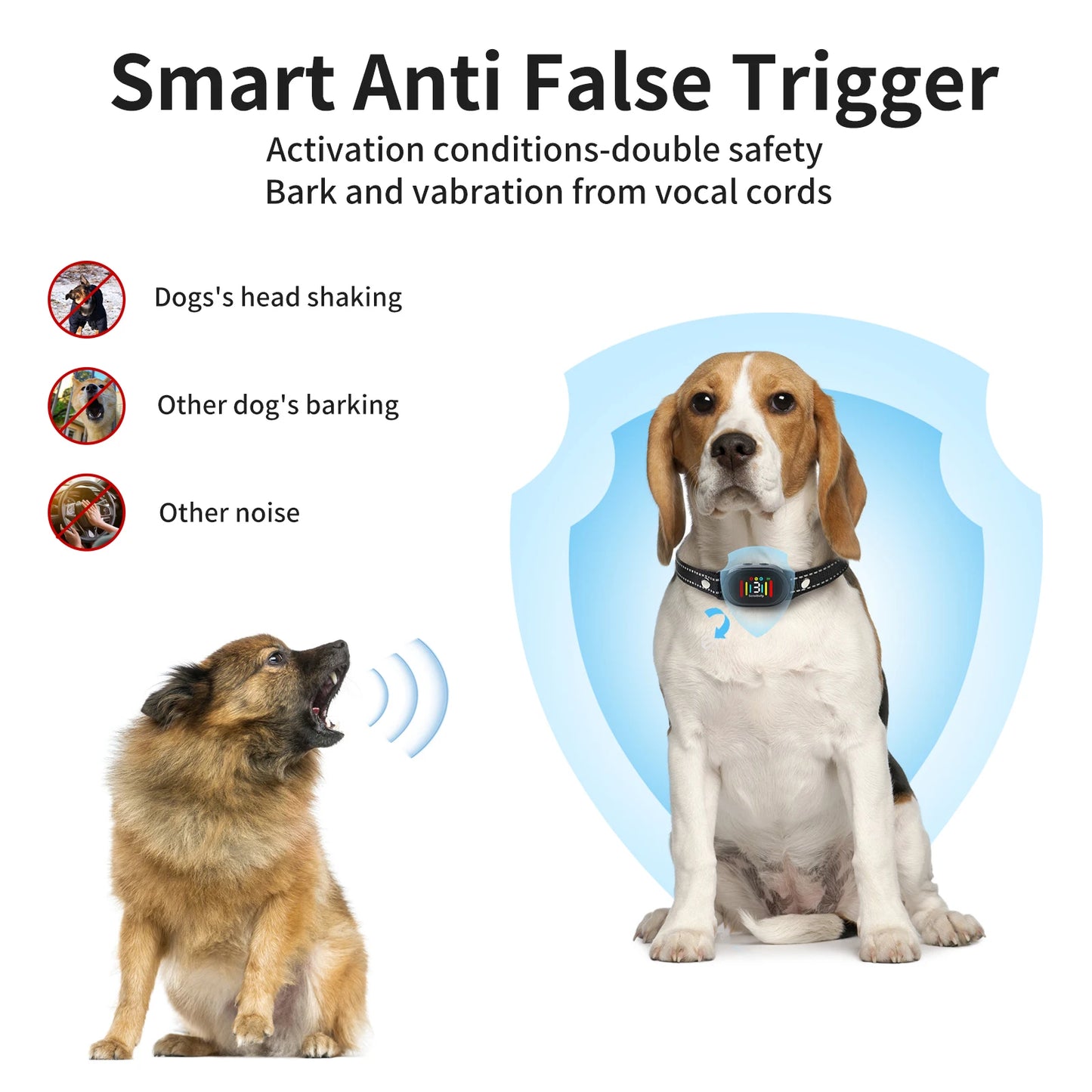 Coleira anti-latido inteligente com tela colorida e inteligência artificial à prova d'água 2025 para treinamento de cães E-shock, controle de latidos