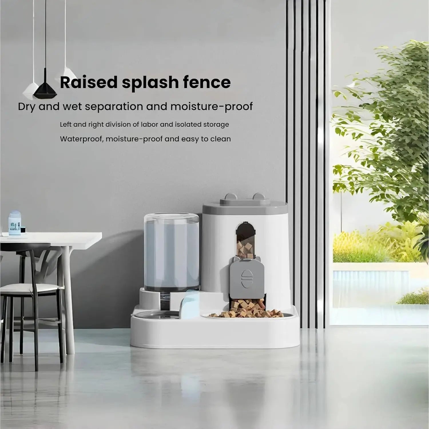 1.6L+0.8L Automatic Pet Feeder and Water Dispenser Combination Large Capacity Wet and Dry Separation Design Cat Dog Food Bowl