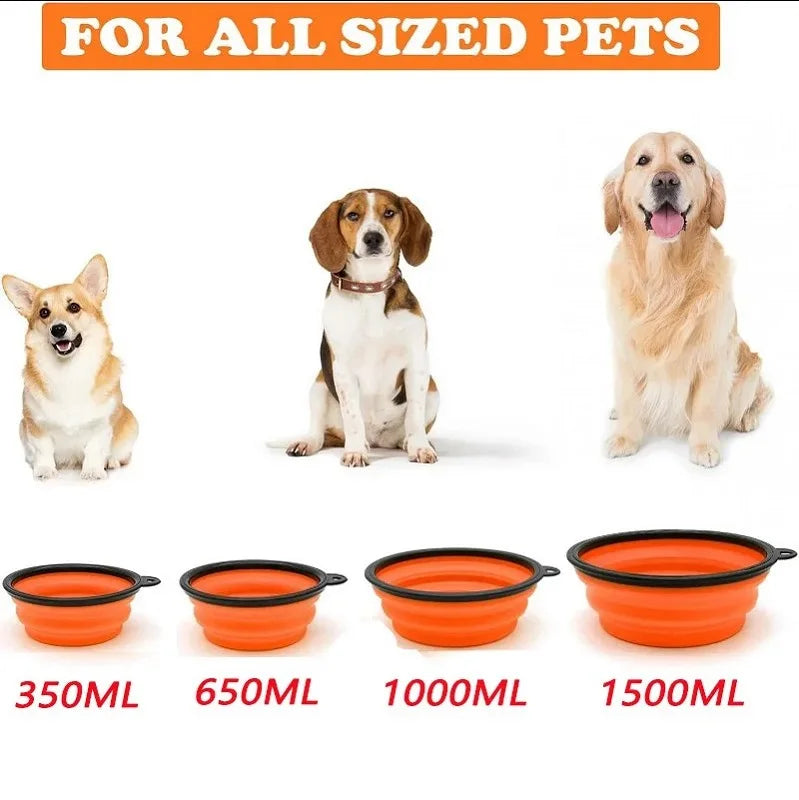 Tigela dobrável de silicone para animais de estimação, tigela grande de água para viagem, recipiente portátil para comida de cachorro, alimentador
