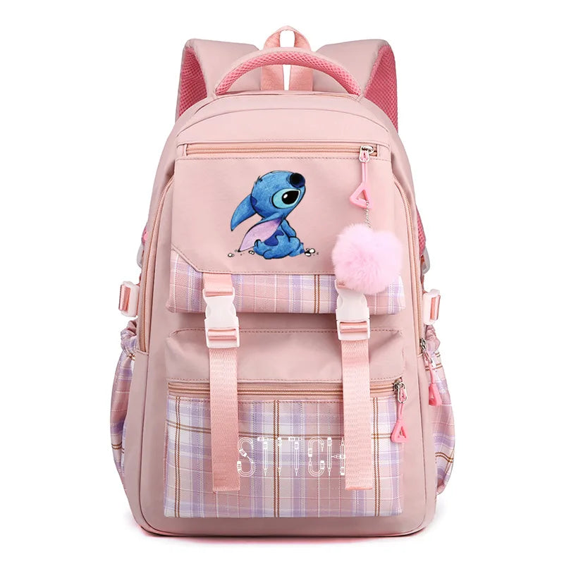 Mochilas escolares Stitch para estudantes do ensino médio, mochila feminina de grande capacidade para laptop, mochila escolar para ensino fundamental e médio