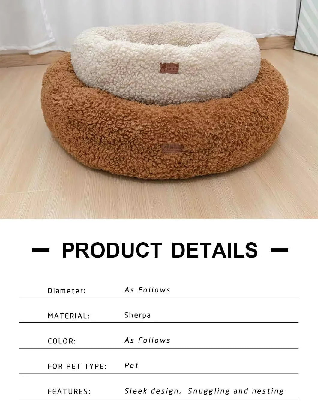 Fabricante atacadista de pelúcia macia de lã de luxo para animais de estimação, almofada redonda, donut, cama calmante para cães e gatos, canil