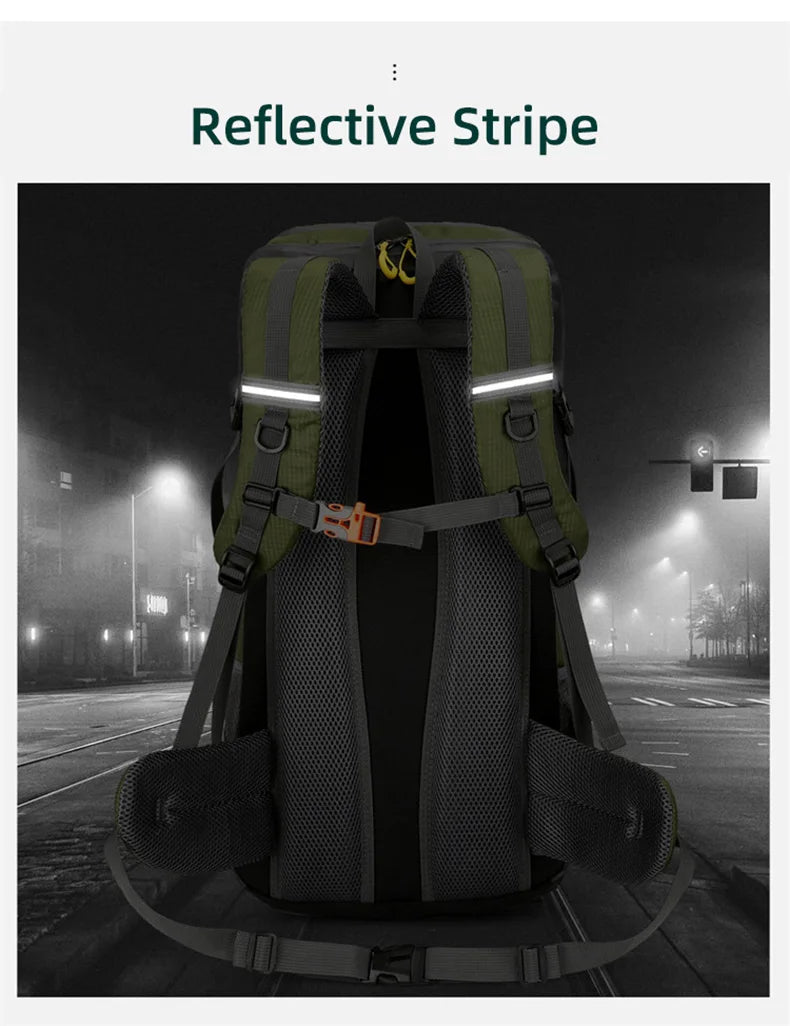 Mochila de viagem 50L para acampamento, masculina, grande, para trilhas, mochila turística, à prova d'água, para esportes ao ar livre, escalada, montanhismo, bagagem