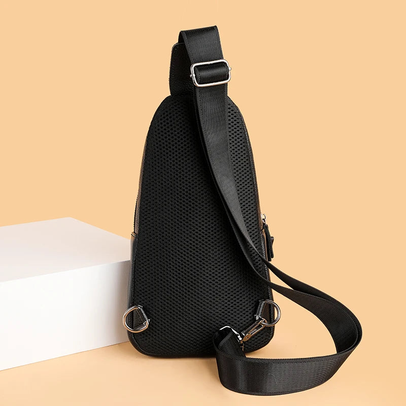 Bolsa de peito masculina 100% couro legítimo, bolsa de ombro masculina, bolsa mensageiro, bolsa transversal casual, bolsa de mão da moda masculina
