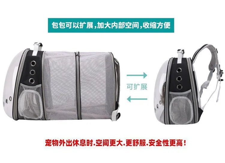 Mochila para animais de estimação, cápsula espacial transparente, mochila de ombro duplo para gatos, bolsa expansível para gatos, bolsa portátil para cães pequenos