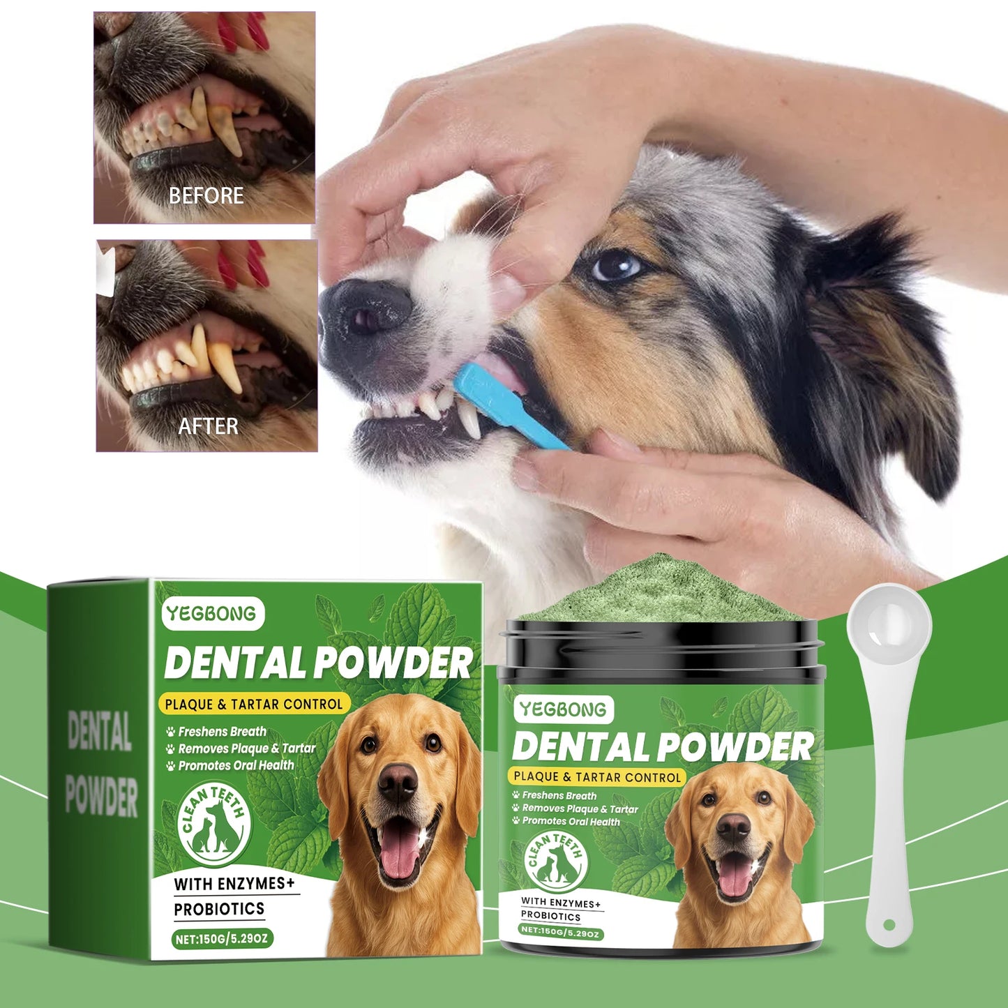 Pó para limpeza de dentes de cachorro Pó dental para cães e purificador de hálito de gatos Remove placa bacteriana Laboratório de limpeza de dentes de animais de estimação co Limpeza de dentes de cachorro