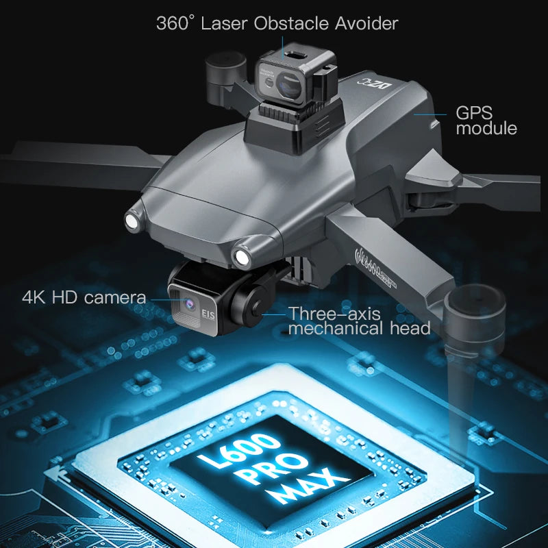2025 Novo L600 PRO MAX GPS Drone 5KM 4K Profissional HD Câmera Dupla Gimbal de 3 Eixos 360 Evitação de Obstáculos Quadricóptero Sem Escovas Brinquedo
