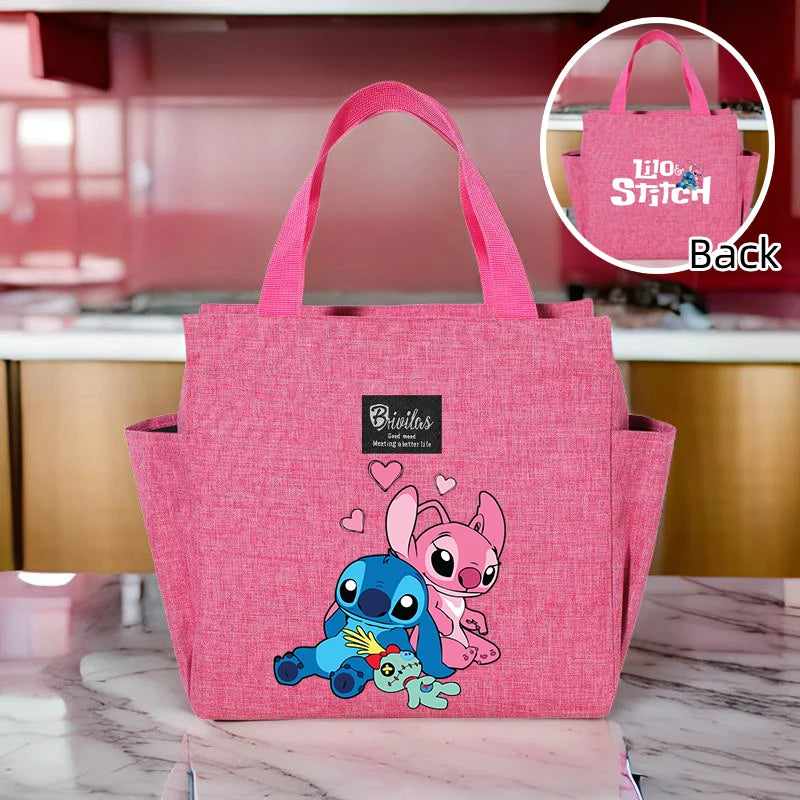 Bolsa de almoço térmica Stitch - Tecido Oxford impermeável, papel alumínio, bolsa quadrada portátil e reutilizável para trabalho, escola, piquenique