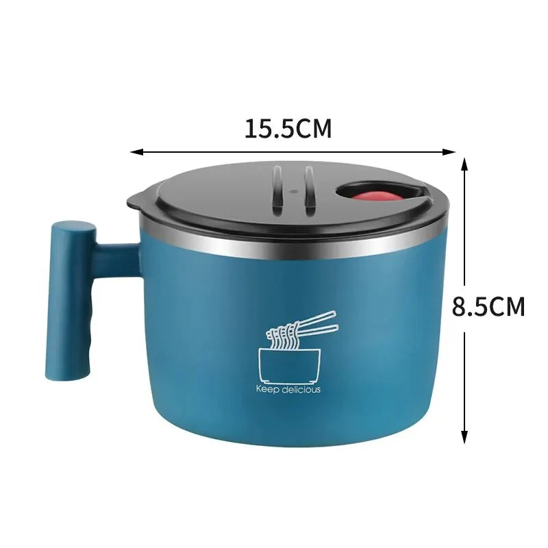 Tigela de aço inoxidável com tampa para macarrão instantâneo, tigela de drenagem selada e portátil para utensílios de cozinha, parceiro de macarrão instantâneo