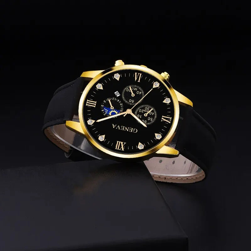 Conjunto de 2 relógios masculinos de luxo de quartzo, pulseira, relógio para homens, negócios, moda casual, ponteiro redondo, relógio de calendário