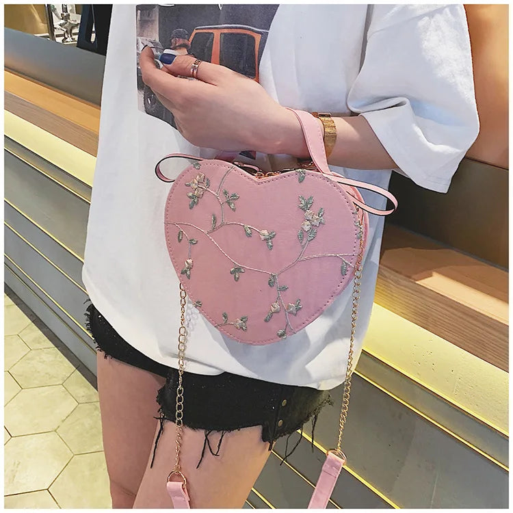 Bolsas redondas de renda doce de couro PU de alta qualidade para mulheres, bolsas crossbody para mulheres 2025, pequena corrente de flores frescas, ombro