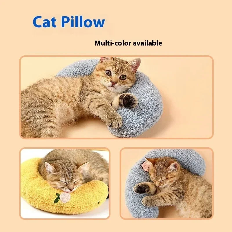 Travesseiro calmante para animais de estimação, confortável, fofo, em formato de U, almofada elástica para gatos, adequado para a pele, acessórios para animais de estimação para cães
