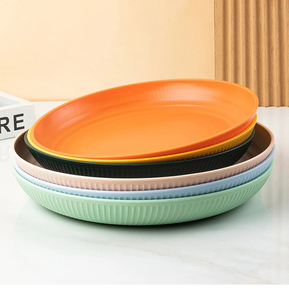 Prato redondo de 23 cm para salada, sobremesa, jantar, empilhável, inquebrável, reutilizável, 4 peças, canudo de trigo, próprio para micro-ondas, prato de frutas para jantar