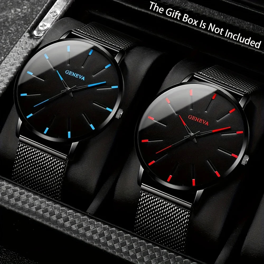 Relógio de quartzo masculino de 2 peças - redondo com função de data, pulseira de aço inoxidável