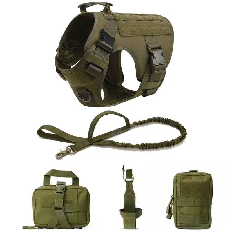 Colete militar tático para animais de estimação, pastor alemão, golden retriever, conjunto de arreios e guia para cães de todas as raças