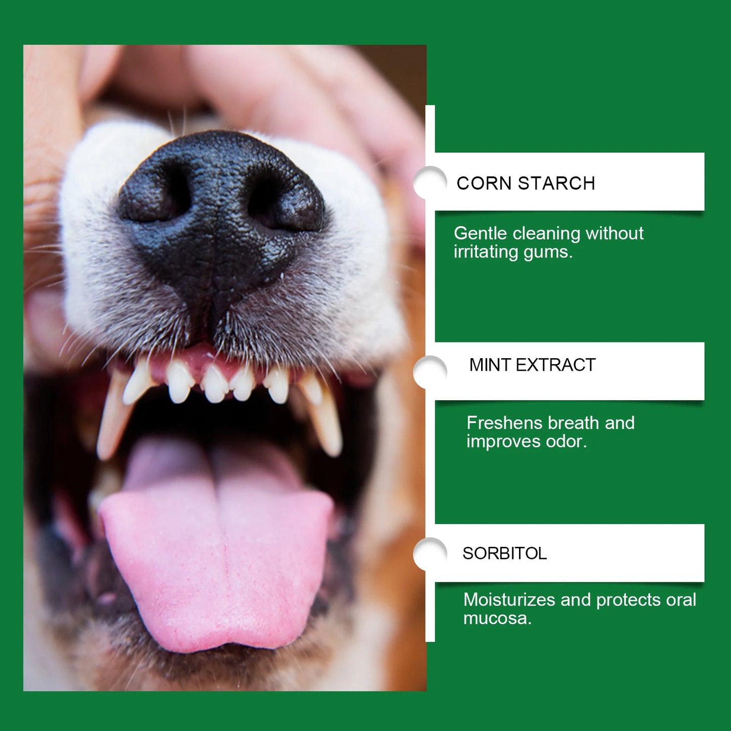 O pó de limpeza para dentes de animais de estimação YEGBONG remove o mau hálito, combate naturalmente o odor de tártaro e mantém o hálito do seu animal de estimação fresco