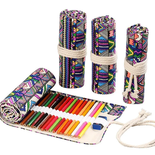 Estojo de lápis de arte colorida com 48 furos, material escolar kawaii, pincel, caneta, estojo fofo, papelaria