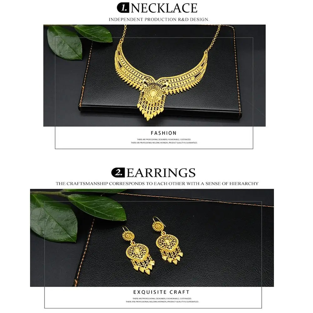 Conjunto de 4 peças de joias indianas banhadas a ouro para noivas, conjunto de colar/brincos/pulseira/anel feminino de luxo e alta qualidade, durável
