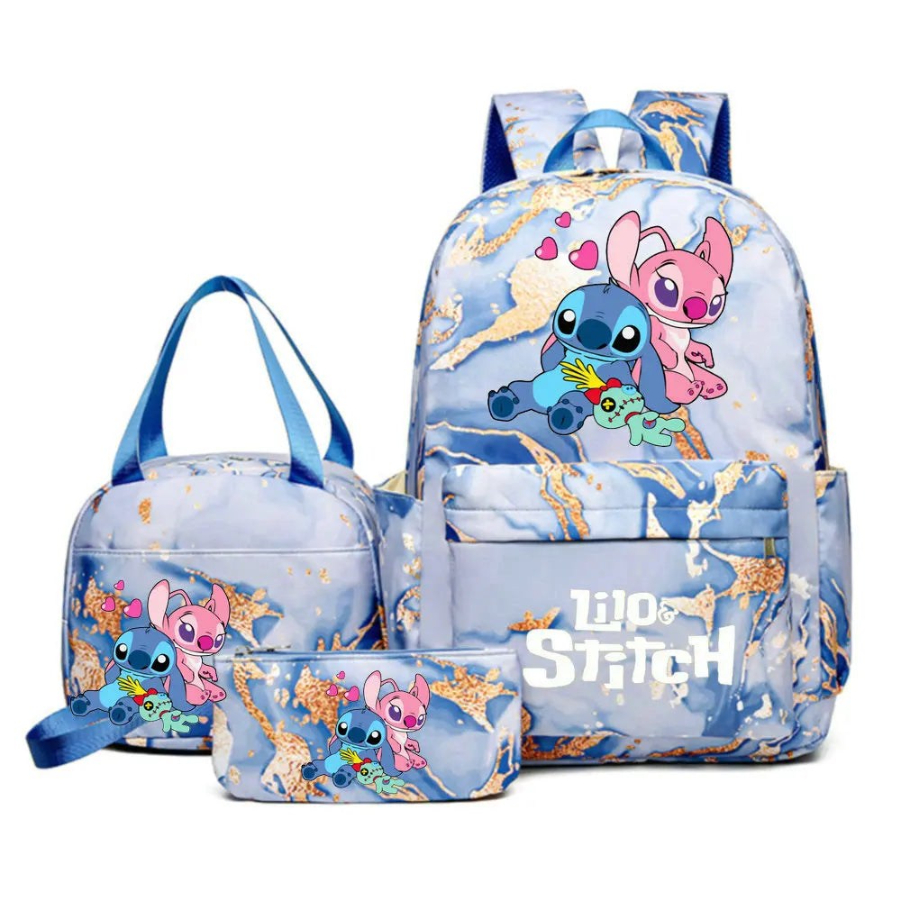 Mochila Lilo Stitch 3 peças/conjunto para meninas, meninos, estudantes, adolescentes, crianças, presente de aniversário, mochila escolar casual feminina
