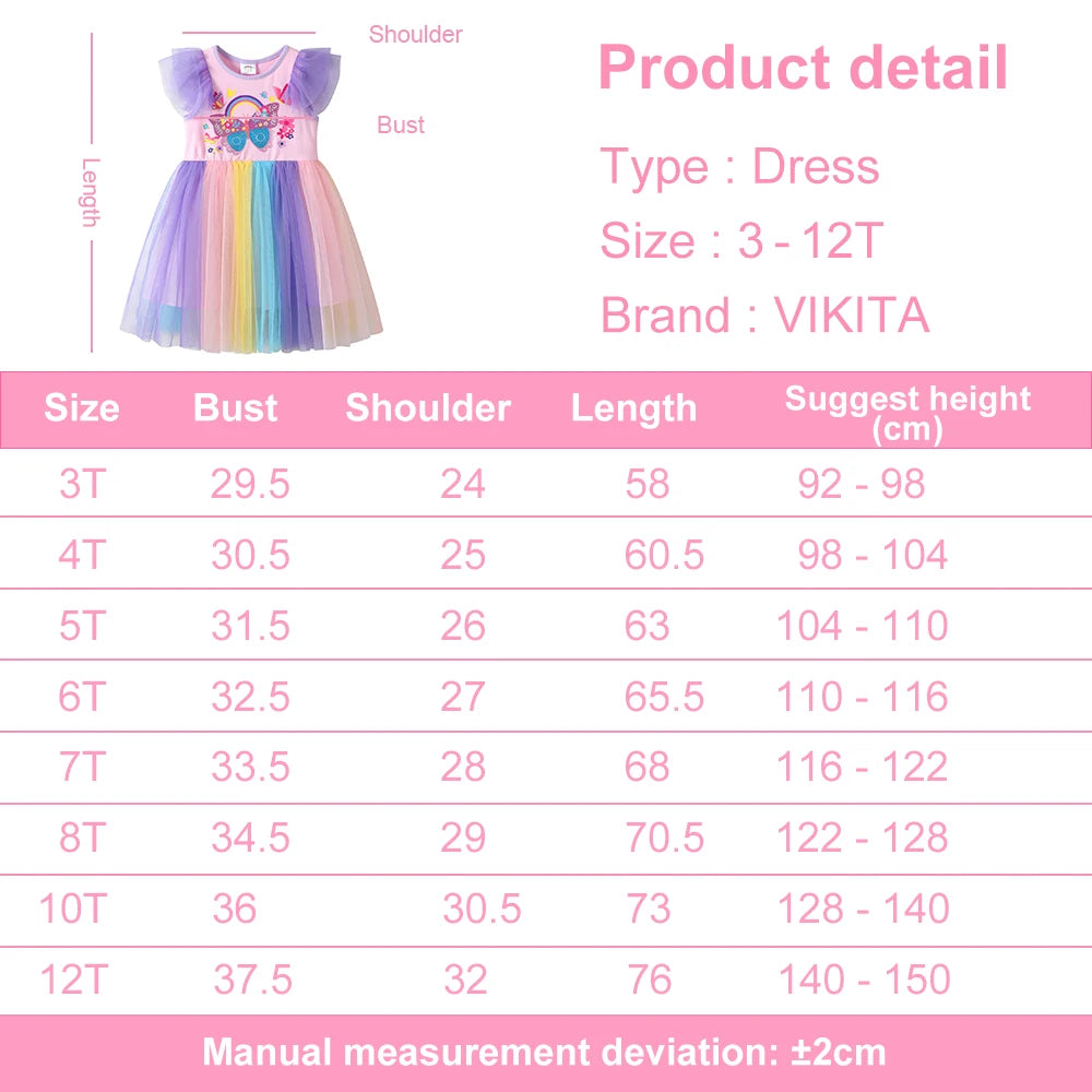 VIKITA Kids Butterfly Flower Print Flare Sleeve Dress Kids Pink Summer Party Vacation Beach Princess Dresses for Kids Clothing