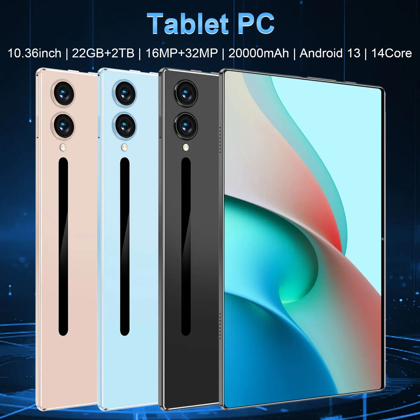 Tablet Android 2025, 20000mAh, 10,36 polegadas, versão global, 22 GB + 2 TB, nova rede, 14 núcleos, Android 13.0, Wi-Fi