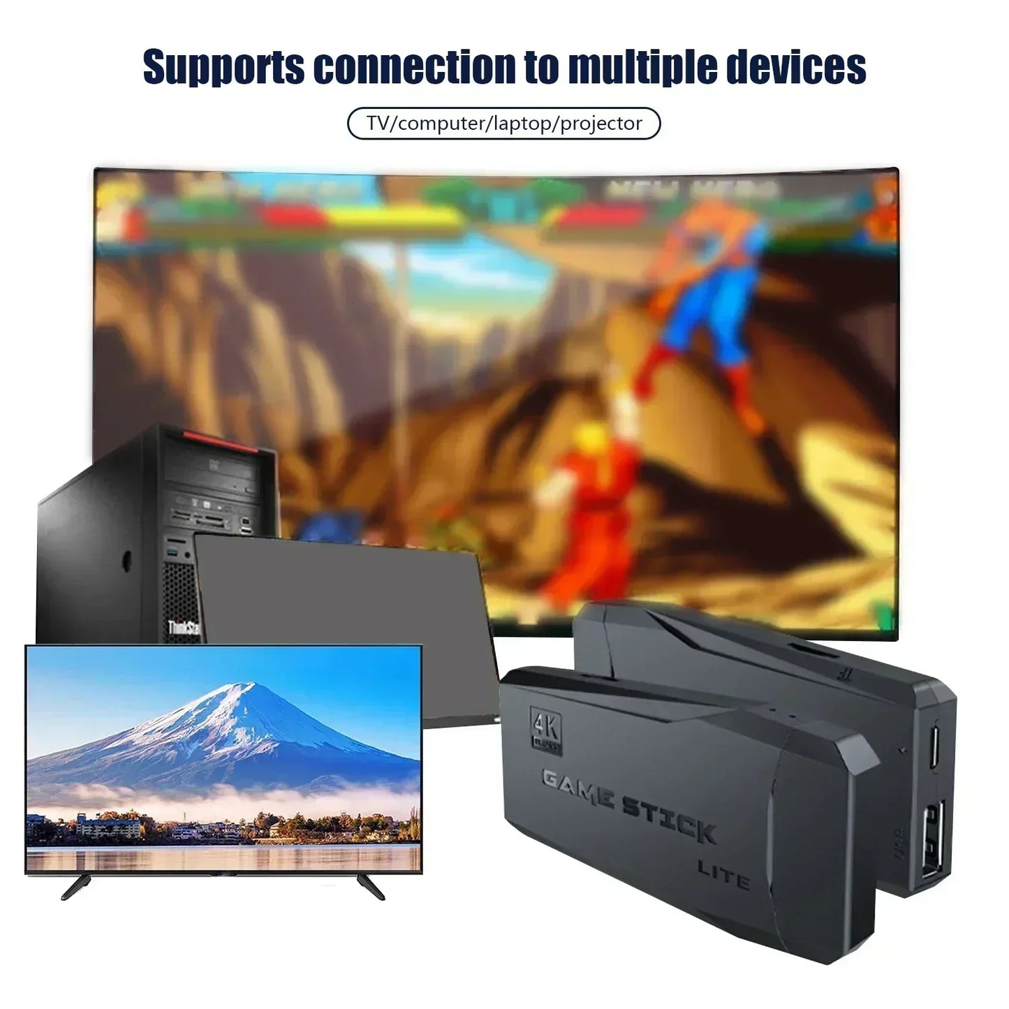 Console de videogame 4K HD 2.4G com controle duplo sem fio para PS1/FC/GBA Retro TV Dendy, console de jogos com 10.000 jogos, envio direto