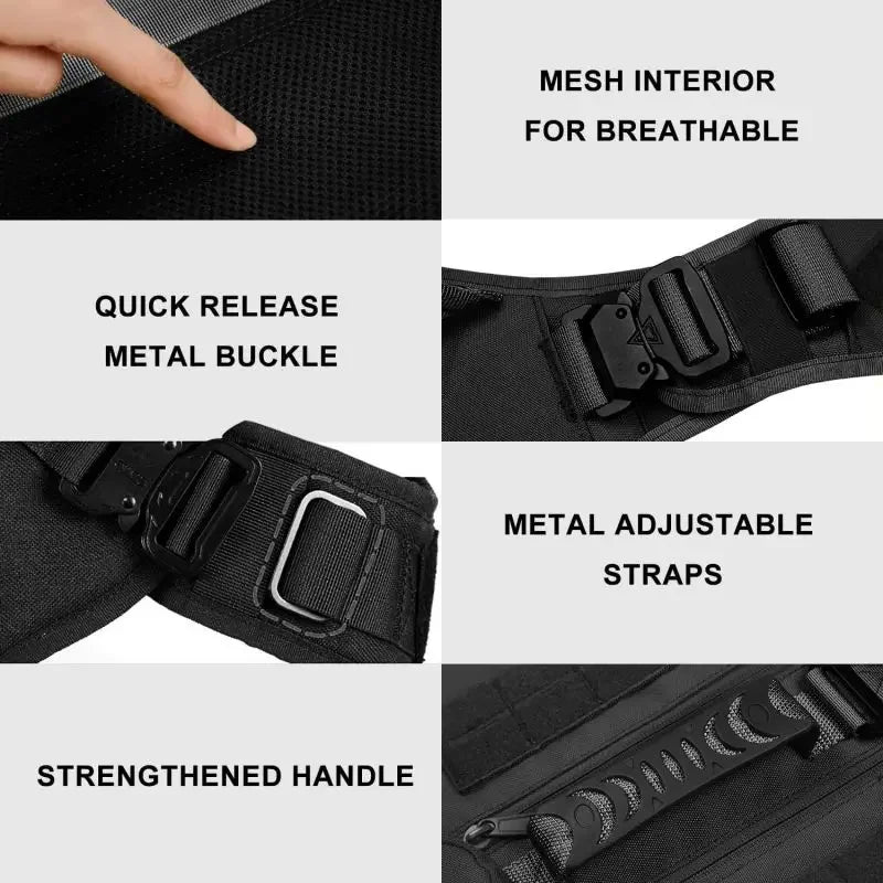 Arnês profissional de nylon para animais de estimação, sem puxar, tático para cães de grande porte e de alta resistência