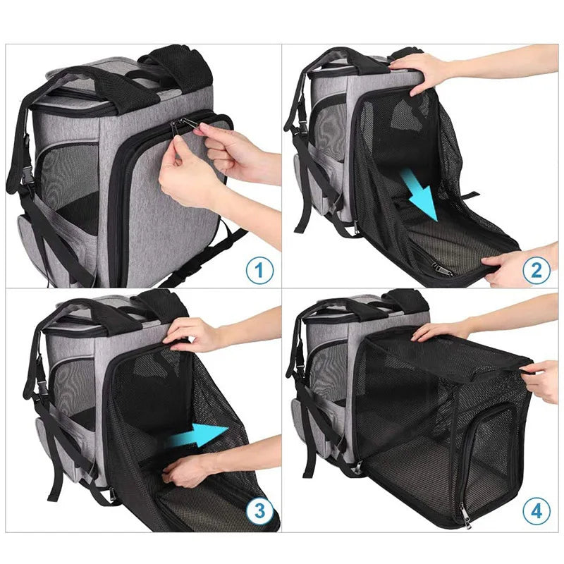Mochila para transporte de animais de estimação respirável, dobrável, bolsa de viagem expansível, grande capacidade, criativa para cães e gatos
