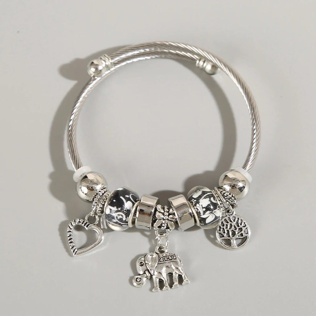 1 Pulseira feminina estilo família elefante pêssego coração árvore da vida pingente liga pulseira viagem ao ar livre banquete festa festival presente