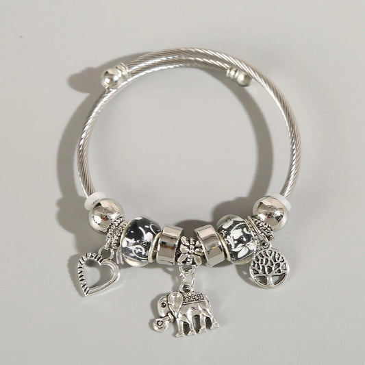 1 Pulseira feminina estilo família elefante pêssego coração árvore da vida pingente liga pulseira viagem ao ar livre banquete festa festival presente