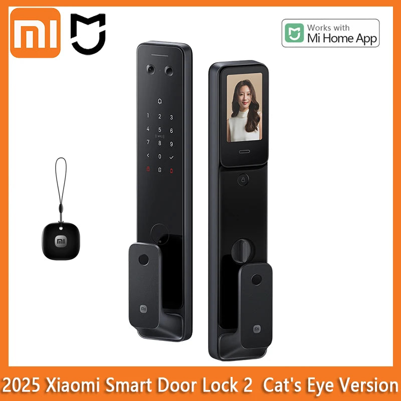 Fechadura inteligente Xiaomi 2025 com tela olho de gato, impressão digital, Bluetooth, NFC, para MiHome, fechadura push-pull com câmera