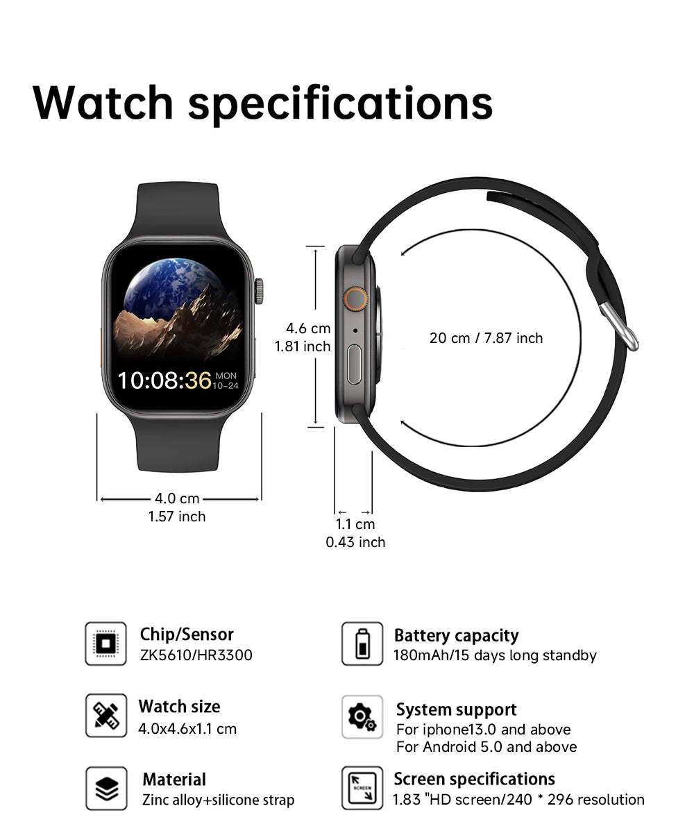 Relógio inteligente 2025 com tela HD de 1,83" e chamada Bluetooth, monitoramento de frequência cardíaca, mais de 120 modos esportivos, à prova d'água para homens e mulheres, relógio inteligente para presente