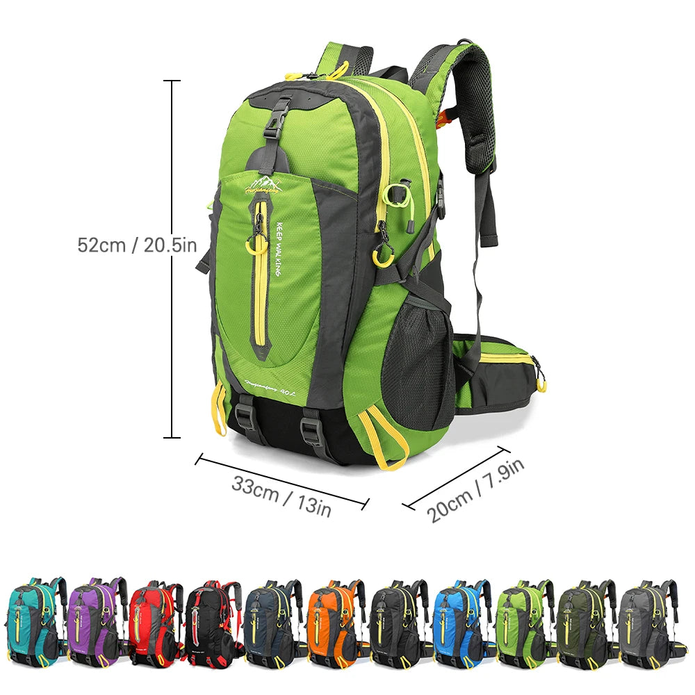 Mochila de viagem resistente à água de 40L para acampamento, caminhada, laptop, mochila de caminhada, escalada, mochilas para homens e mulheres, suprimentos para caminhada