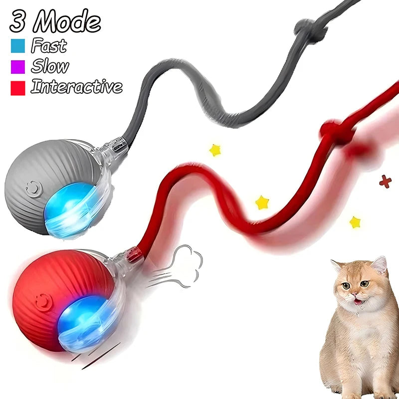 Bola de brinquedo interativa para gatos, bola rolante automática, rabo falso, brinquedo elétrico inteligente recarregável para animais de estimação, treinamento para cães e gatos, imitação de rato