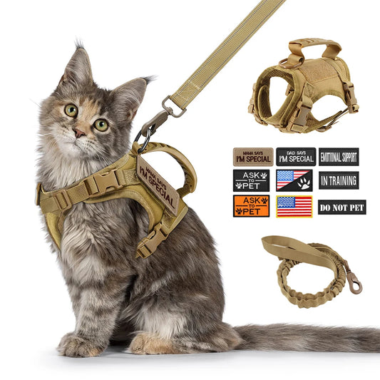 Coleira tática para gatos com 9 remendos, colete para cachorros pequenos, alças com alça, arreios ajustáveis ​​para treinamento, acessórios para animais de estimação