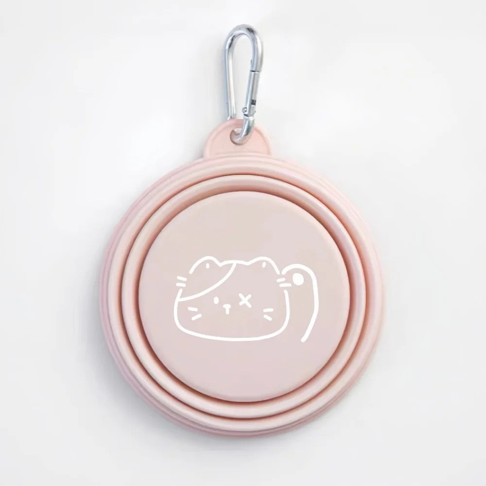 Tigela de macaron para animais de estimação 350ml TPE com padrão de desenho animado, tigela de alimentação para filhotes dobrável com furos para pendurar, tigela portátil para animais de estimação para cães e gatos