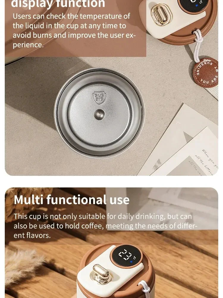 Copo isolado de aço inoxidável com display de temperatura, copo de café inteligente para carro, copo de água, presente, ferramenta para beber