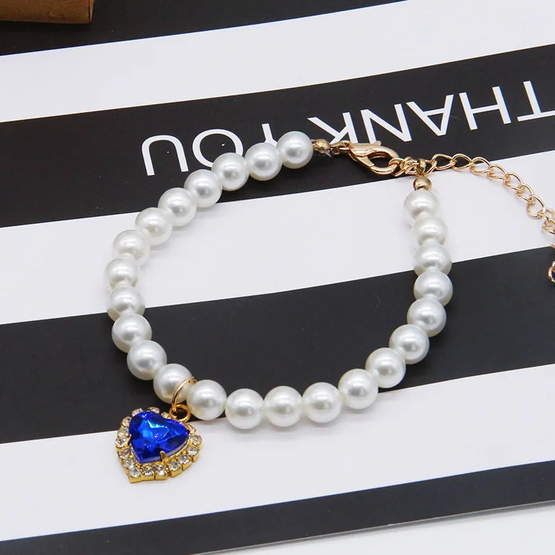 Pet Pearl Adjustable Collar Cat Jewelry Pendant Princess Gem Necklace Dog Sweet Decorations Puppy Rhinestone Collar Accesorios