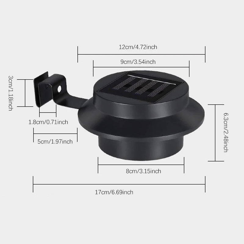 Luminária de parede à prova d'água com energia solar 3LED para calha, luz noturna branca e quente para cerca, caminho de jardim, luminária LED decorativa para acampamento