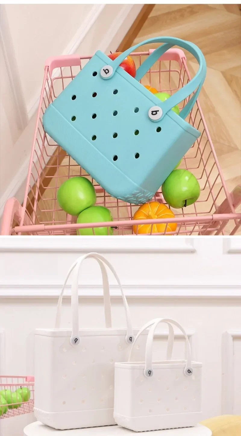 Cesta de armazenamento de verão à prova d'água Mini bolsa de praia infantil Bolsa de compras feminina Bolsa de compras de borracha para piquenique Bolsa de gelatina Bolsa de compras infantil