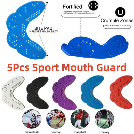 Protetor bucal esportivo para os dentes, 1 a 5 peças, protetor bucal para adultos, suporte dentário para basquete, rúgbi, boxe, karatê, proteção dentária
