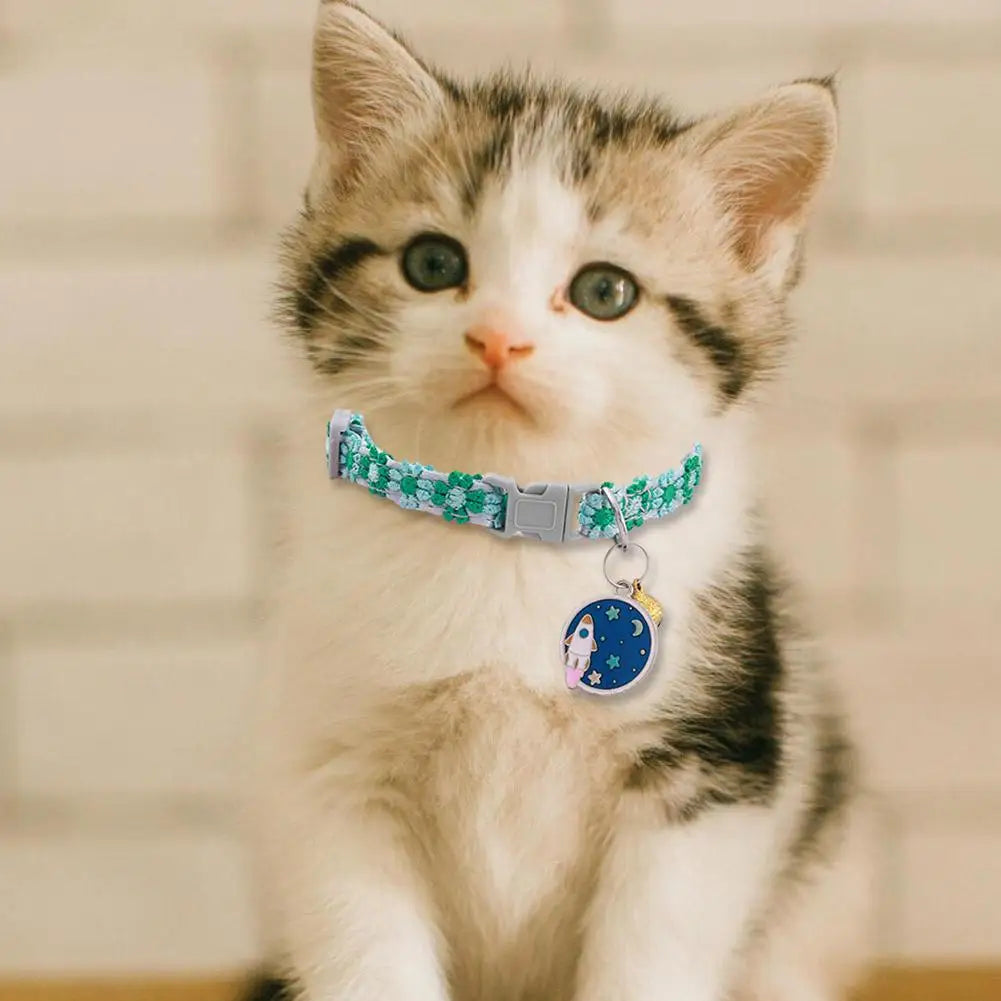 Pet Collar With Bell Cartoon Footprint Colorful Dog Puppy Kitten Collar Adjustable Safety Bell Ring Necklace Pet Accessories