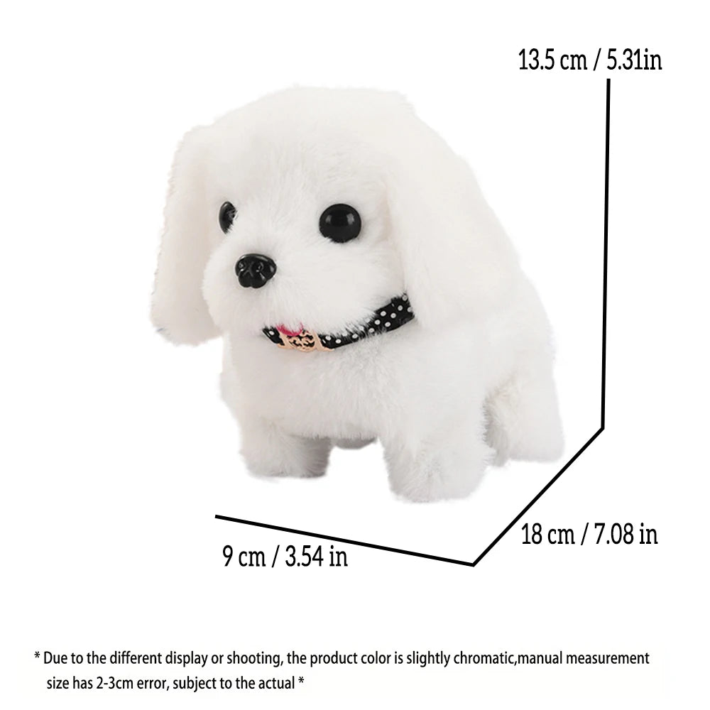 Brinquedo de pelúcia interativo eletrônico para animais de estimação, brinquedo que anda latindo e abanando o rabo, simulação de filhote de cachorro, companheiro de estimação, alimentado por bateria