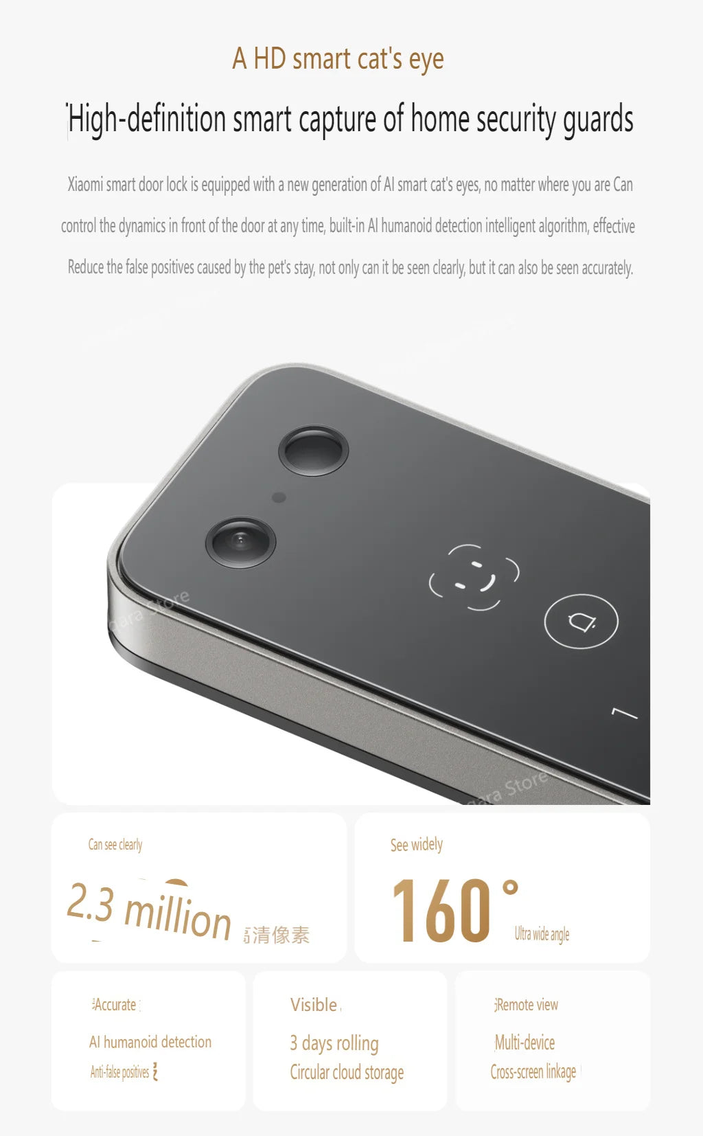 Fechadura inteligente automática Xiaomi G500 2025, reconhecimento facial 3D com impressão digital olho de gato, desbloqueio por senha Bluetooth, aplicativo Mi Home