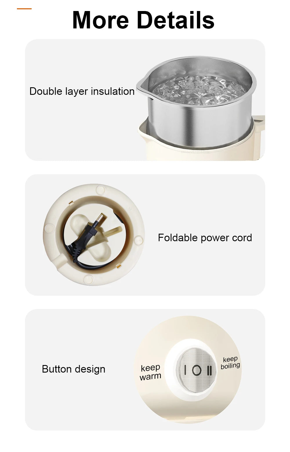 Chaleira elétrica de 1L para água fervente, café, leite, bule de chá, chaleira dobrável, aquecedor de água para viagem, termostato, chaleira dobrável para aquecimento