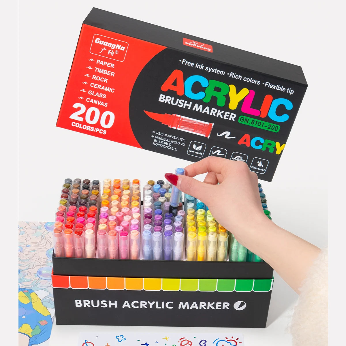 Conjunto de marcadores profissionais para artistas, 12-240 cores/caixa - Marcadores acrílicos líquidos de ponta macia para desenho em linha reta, pintura artística de grafite faça você mesmo