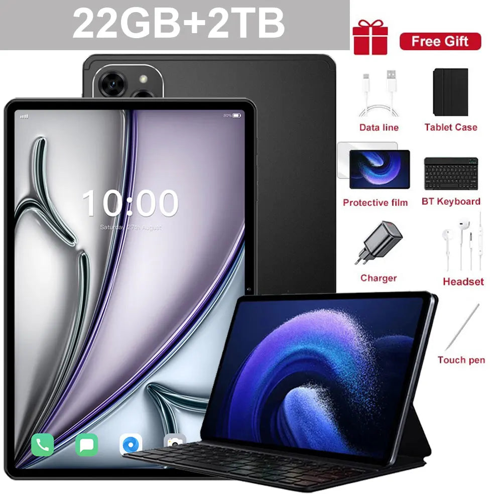 Tablet PC Pad 7SPro 10.1" Original 5G Dual SIM Tablets Tab Android 15 22GB + 2TB 10000mAh Com teclado Laptop Para Crianças