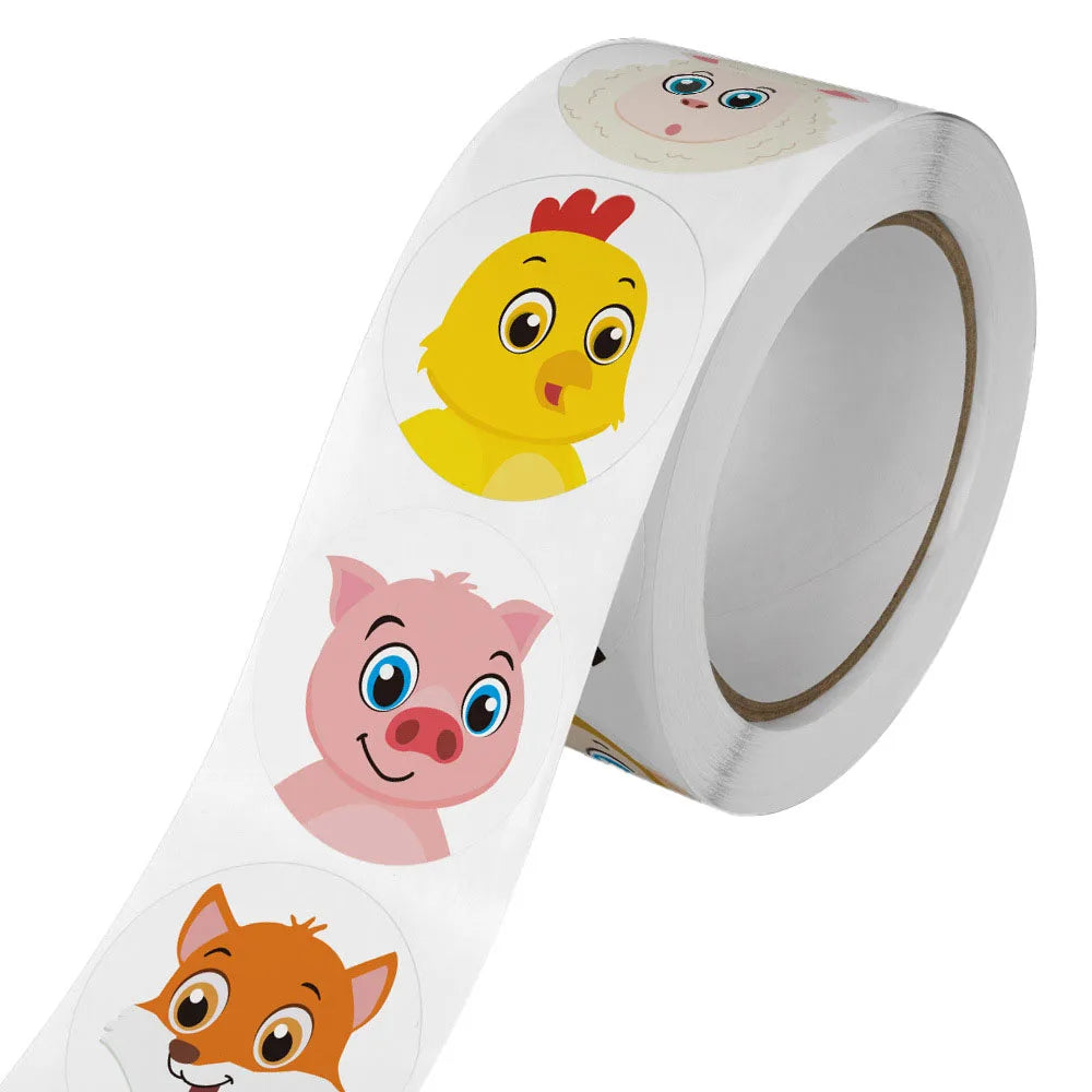 Adesivos de recompensa de animais de desenho animado com 500 peças/rolo, 2,5 cm/1,0 pol., decoração faça você mesmo, perfeitos para jogos de aprendizagem, bloco de notas, geladeira, etiquetas de selo de presente